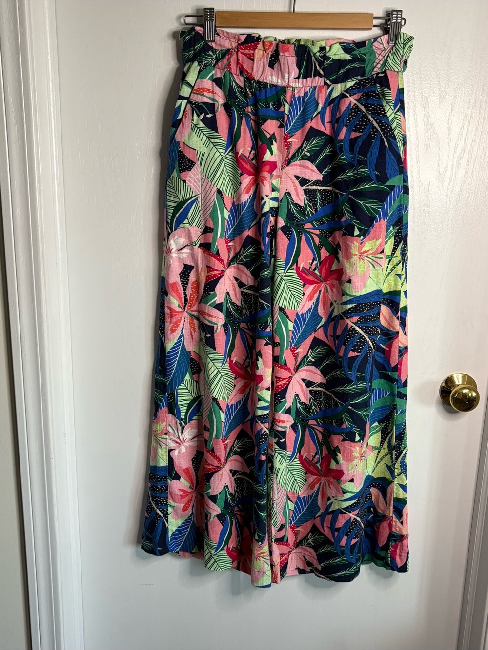 LOFT Tropical Floral Print Pull-On Wide-Leg Pants Sz S Boho Resort Beachy Summer